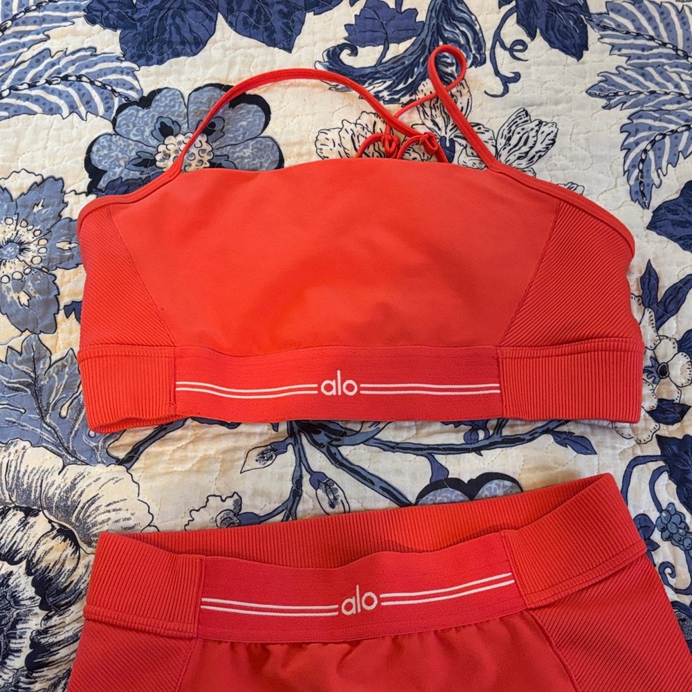 ALO Yoga Red Sports Bra and Shorts Set